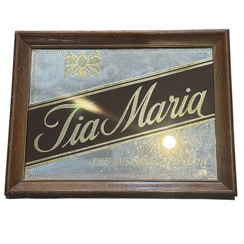 Vintage Tia Maria Coffee Liqueur Bar Mirror Sign Wood Framed Mancave Advertising